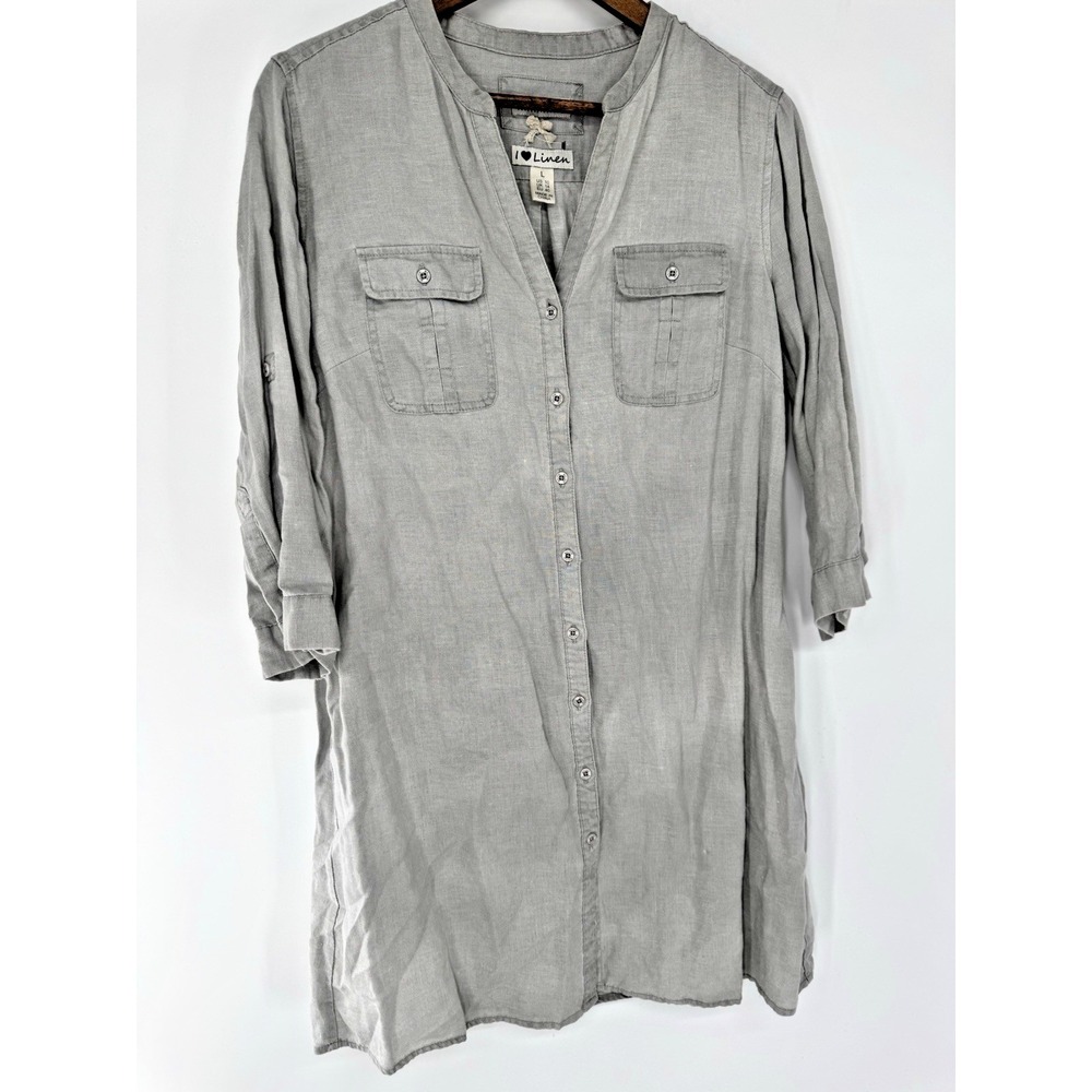 MALVIN Hamburg Germany Grey I Love Linen Dress Size L minimalist capsule NWOT‎